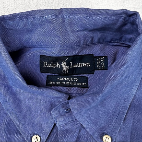 Polo Ralph Lauren Shirt 15 1/2 - 33 Blue Yarmouth Oxford Button Down Flesh Pony - Picture 5 of 10